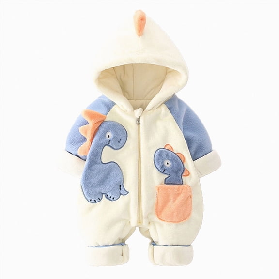 KPOPLK Baby Boy Girl Clothes Basic Solid Color Fleece Long Sleeve Romper Jumpsuit One-Piece Bodysuit Winter Clothes(Blue,0-3 Months)