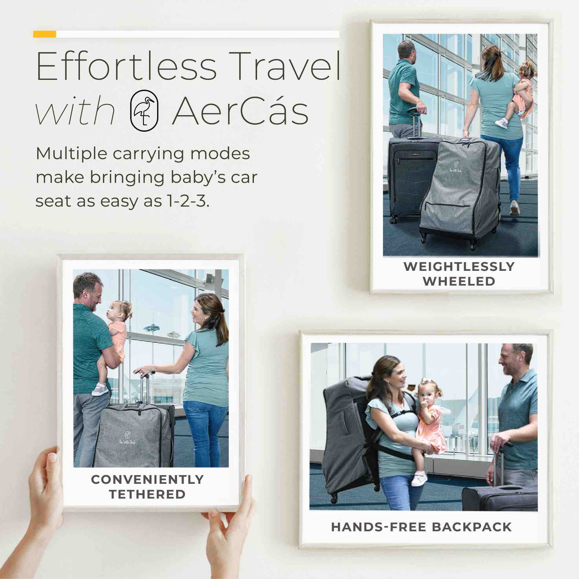 The Little Stork Wheeled Padded Travel Backpack Car Seat, Gray, 1 Count
