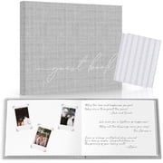 Wedding Guest Book With Clear Photo Corners Self Adhesive Stickers - Linen Photo Guestbook to Sign at Bridal Shower or Wedding Reception Party - 100 Pages - Half Blank and Lined Thick Paper Books