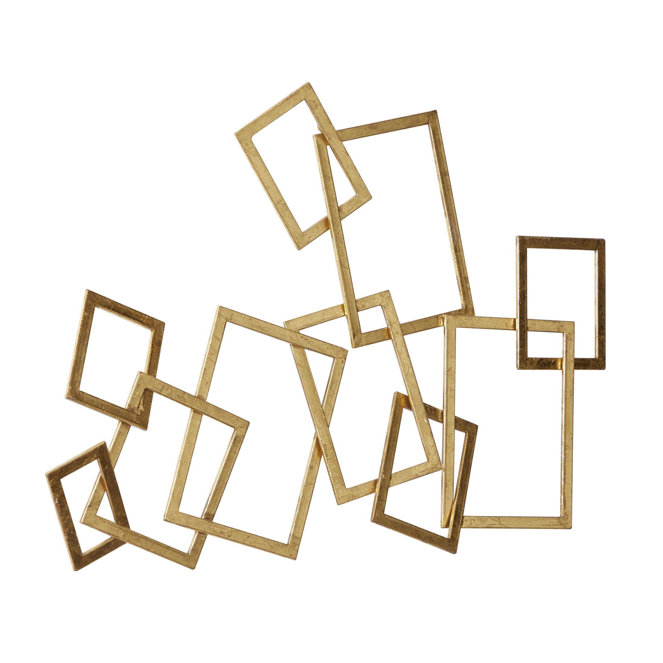 CosmoLiving by Cosmopolitan Contemporary Metal Rectangular Interconnected Frames Design Wall Décor, 30"W x 22"H with Gold Polished Finish