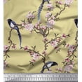 thumbnail image 2 of Soimoi Beige Cotton Duck Fabric Floral & Paradise Whydah Bird Printed Fabric 1 Yard 44 Inch Wide, 2 of 3