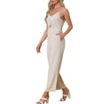 thumbnail image 4 of Mono de verano INSPIRE CHIC para mujer, tirantes de espagueti, corte abierto, pantalón ancho, XS, beige, 4 of 6