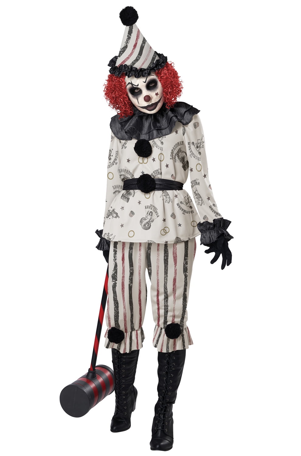 Mask Hat Child M-XL Girls Retro Vintage Killer Creeper Clown Halloween Costume