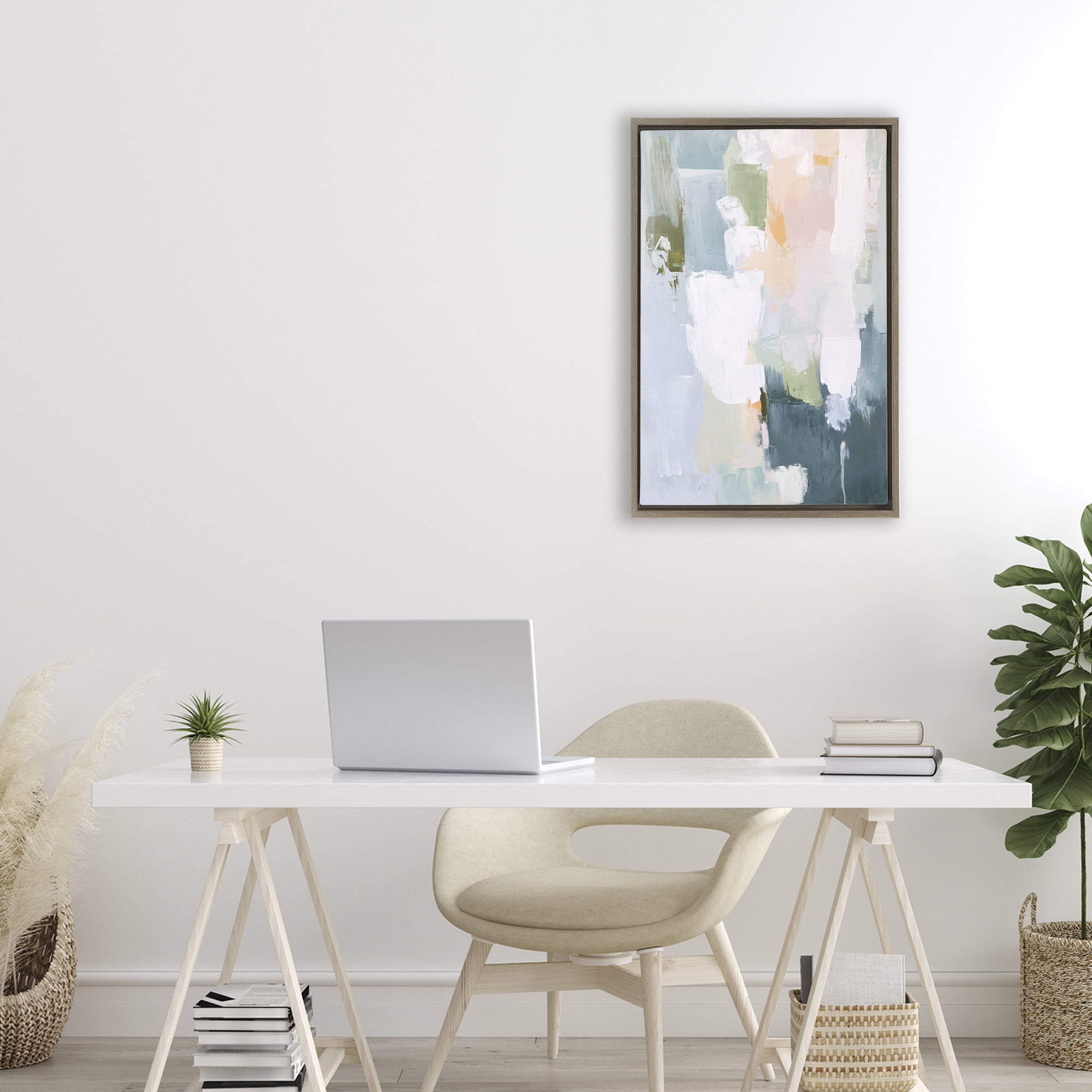 Stupell Industries Abstract Pastel Brushstroke Composition Brown Framed Floater Canvas Wall Art, design by Petal Prints Design
