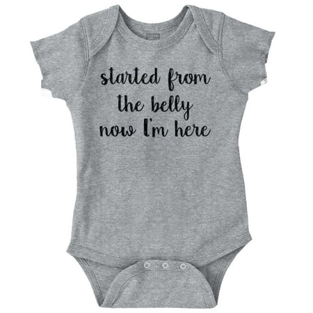 

Started From Belly Now Here Funny Rap Romper Boys or Girls Infant Baby Brisco Brands NB