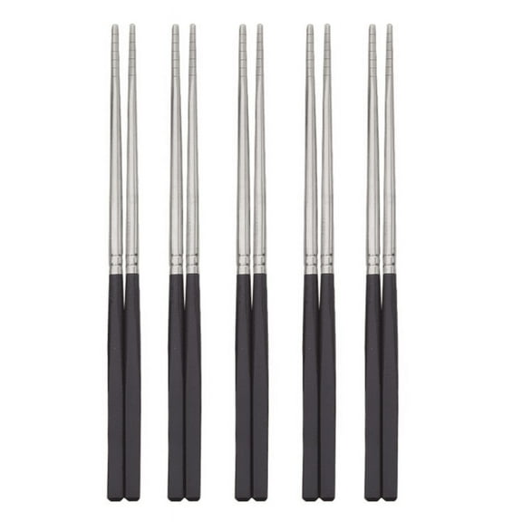 (Set of 5) Korean Style Reusable 9.5" Chopsticks Set | Dishwasher Safe, Easy to Use | Made in Korea (Choco)