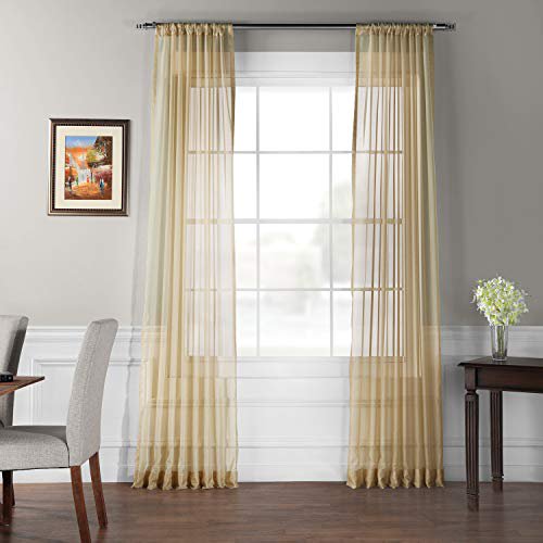 HPD HALF PRICE DRAPES SHCH-VOL7-108-PR Pair (2 Panels) Solid Voile Poly Sheer Curtain, 50 x 108, Soft Tan