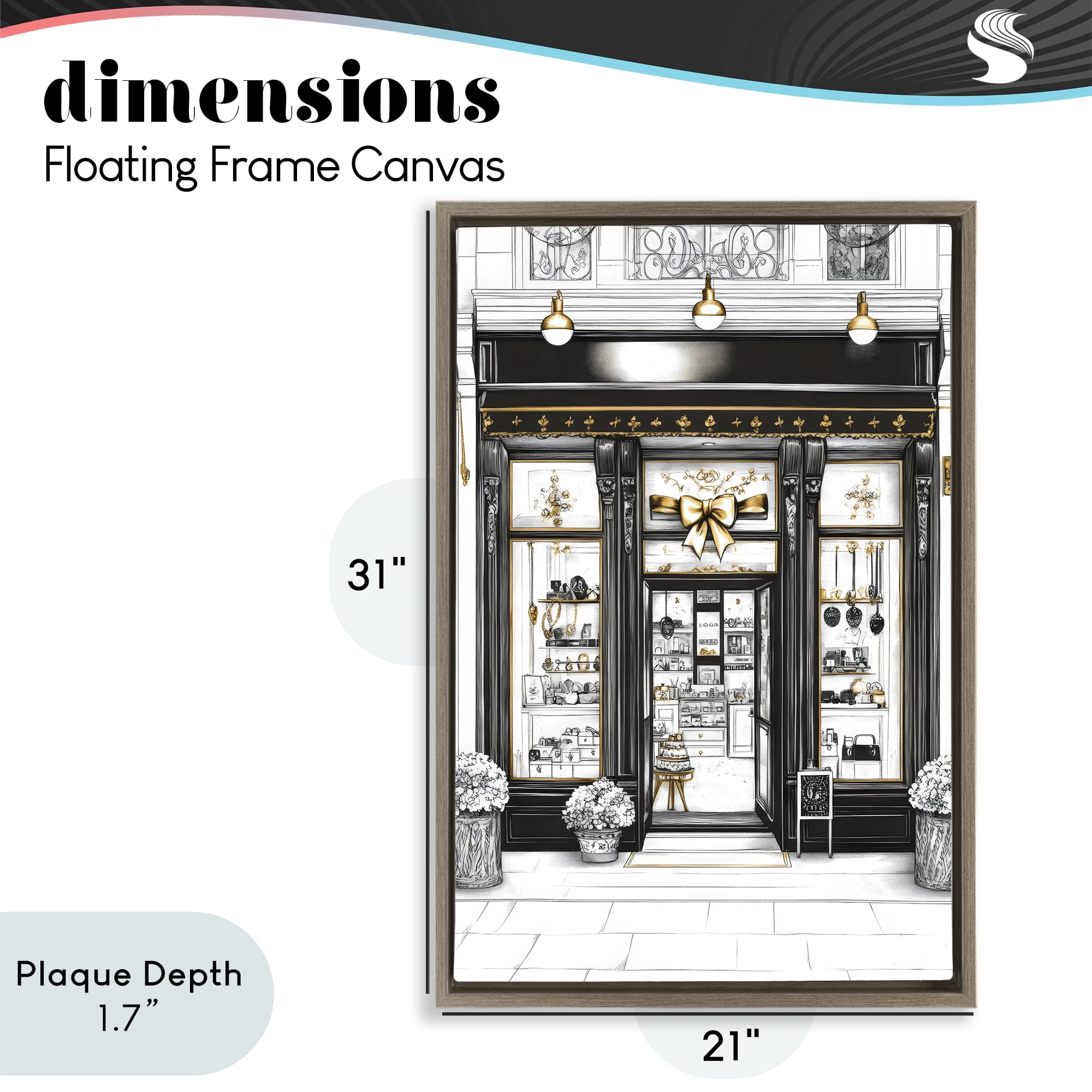 Stupell Industries Glam Paris Shop Facade Brown Framed Floater Canvas Wall Art, design by Petal Prints Design