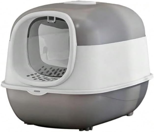 Cat Litter Box, Fully Enclosed Large Front-Entry Kitty Toilet with Flip-Top Lid, Litter Filter Pedal, Removable Base