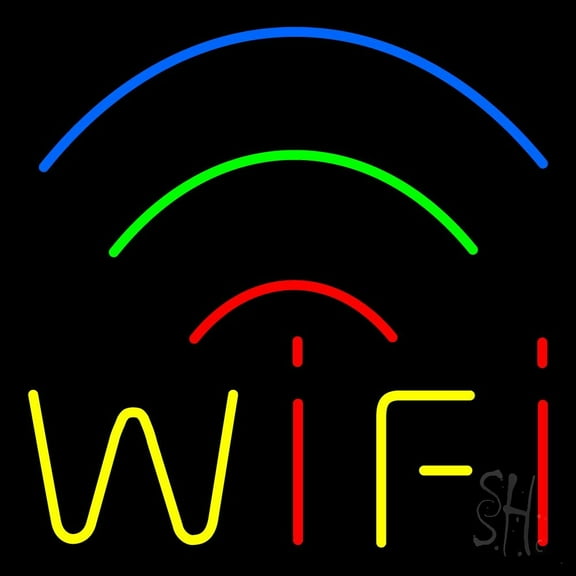 Red Wifi Block 5 LED Neon Sign 16 x 16 - inches, Clear Edge Cut Acrylic Backing, with Dimmer - Bright and Premium built indoor LED Neon Sign for Computer & Electronics store decor.