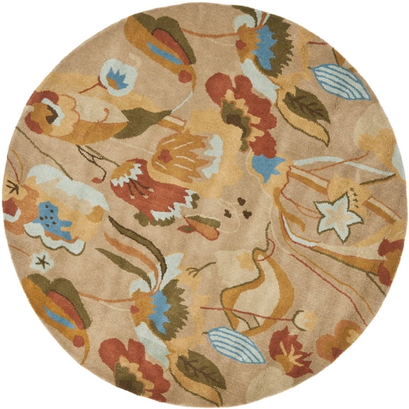 SAFAVIEH Soho Ivy Floral Wool Area Rug, Beige/Multi, 6' x 6' Round