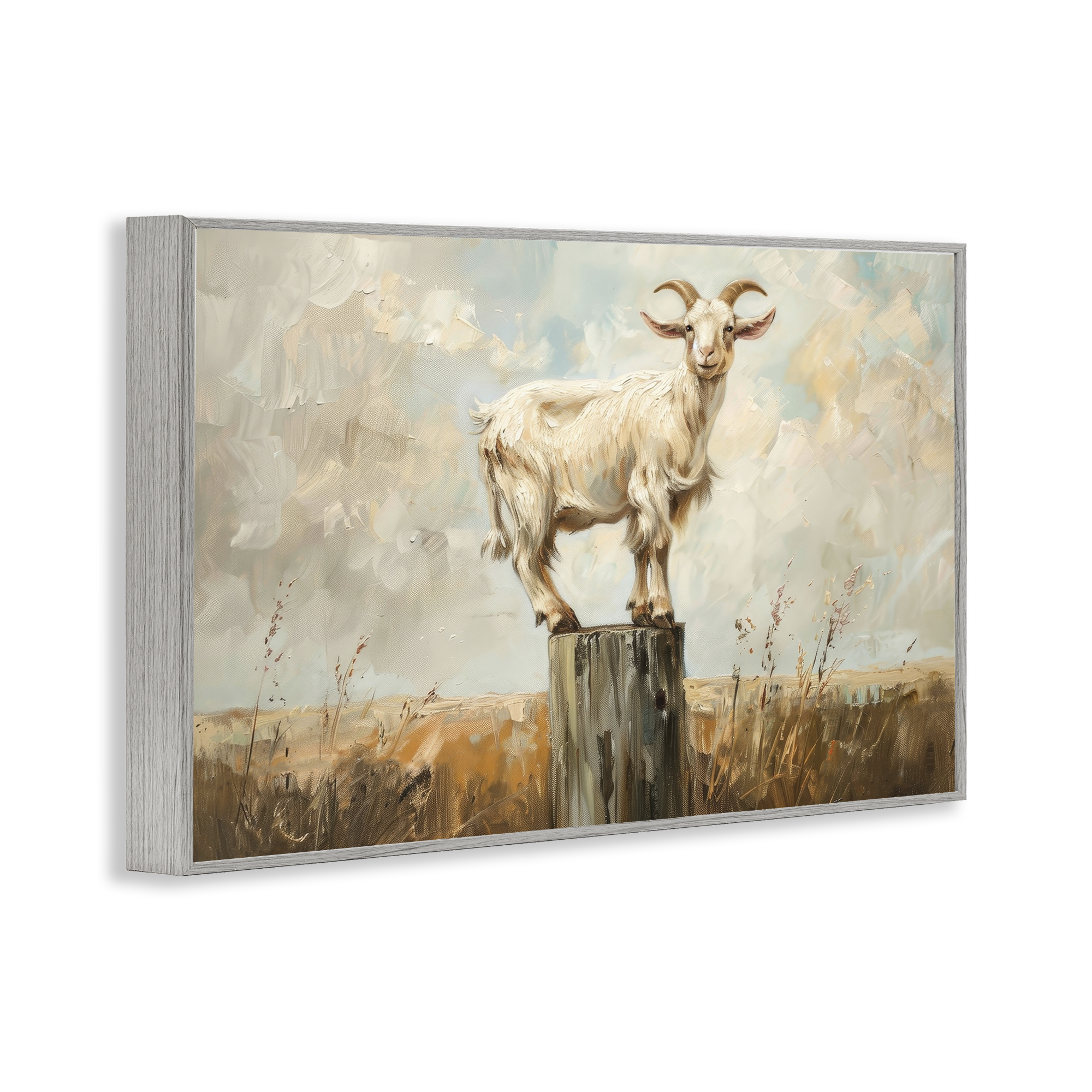 Stupell Industries On The Fence Goat Animals & Insects Painting Gray Framed Art Print Wall Art, 18 x 12