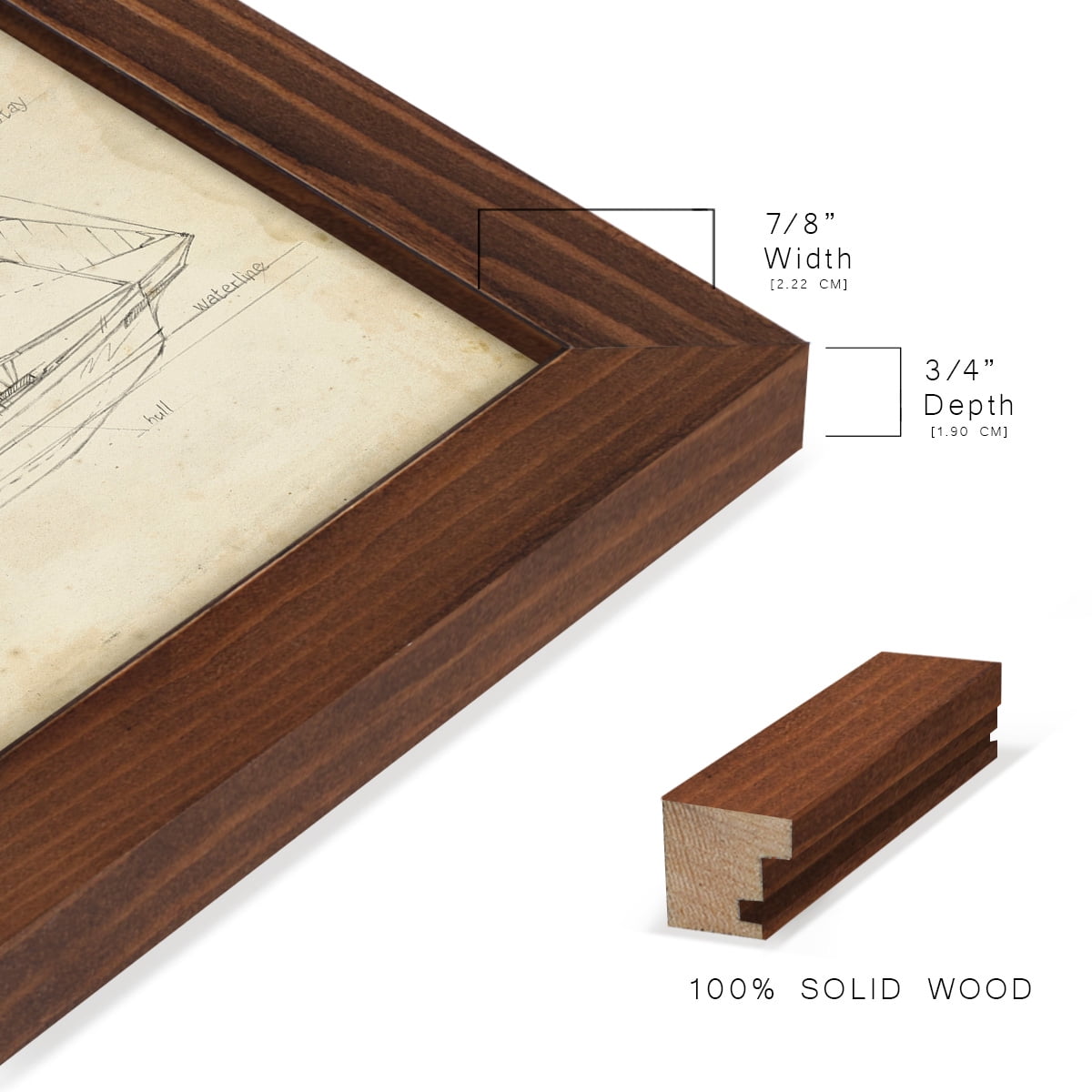 Sailboat Blueprint III -Framed Print w/glass-Chestnut