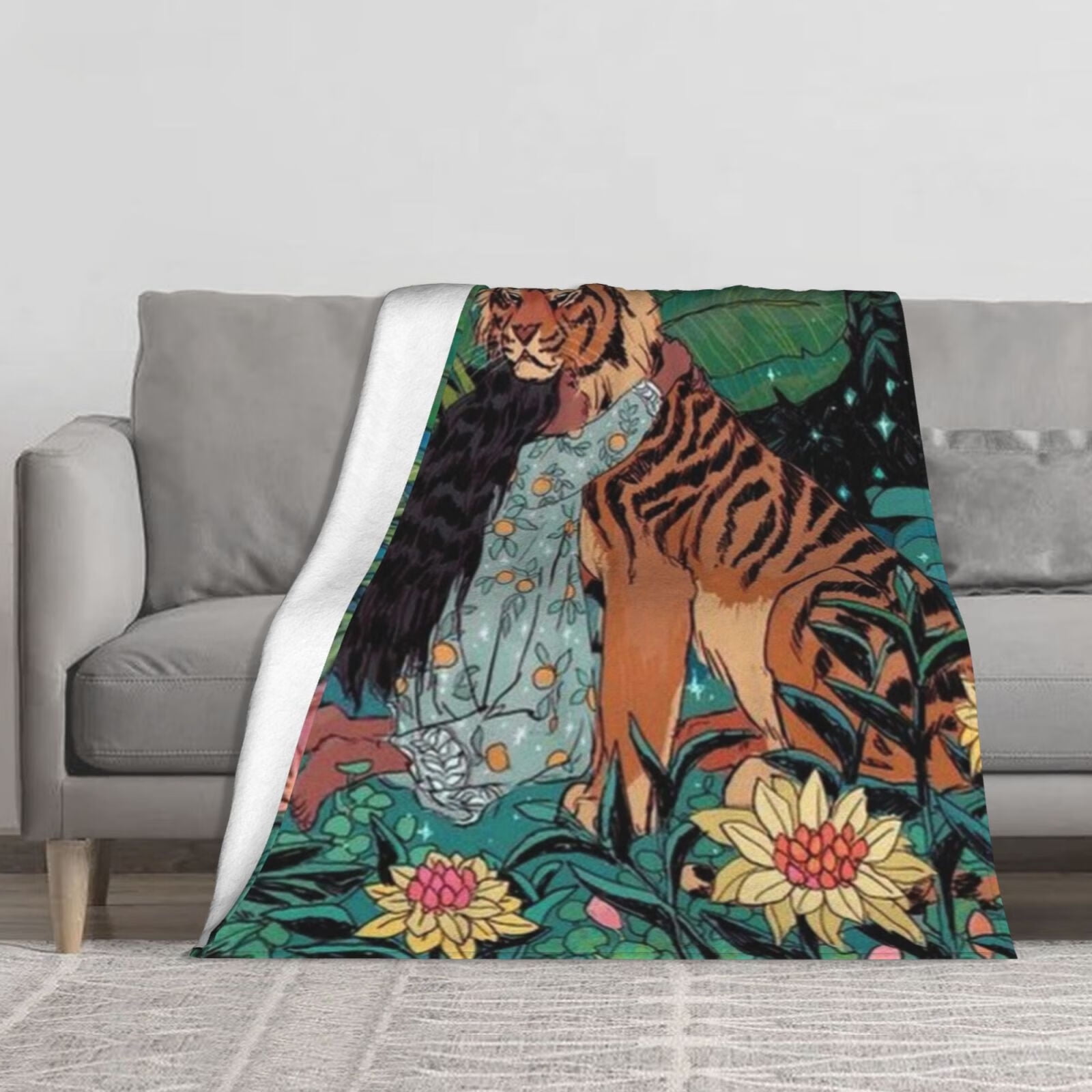 JOOCAR Girl with Tiger Throw Blanket Forest Flower Jungle Animal Print Art  Blanket Lightweight Cozy Warm for Women Girl Gift 60X50 - Walmart.com
