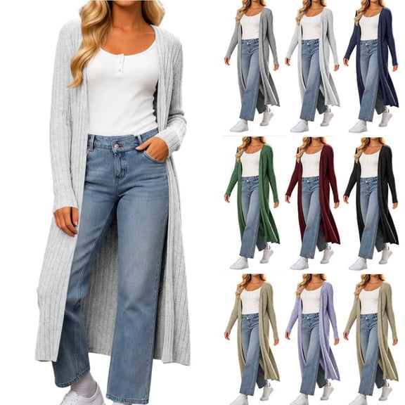 Smsaxvxz Women's Long Cardigan Plus Size Knitted Oversized Sweater with Pockets White L