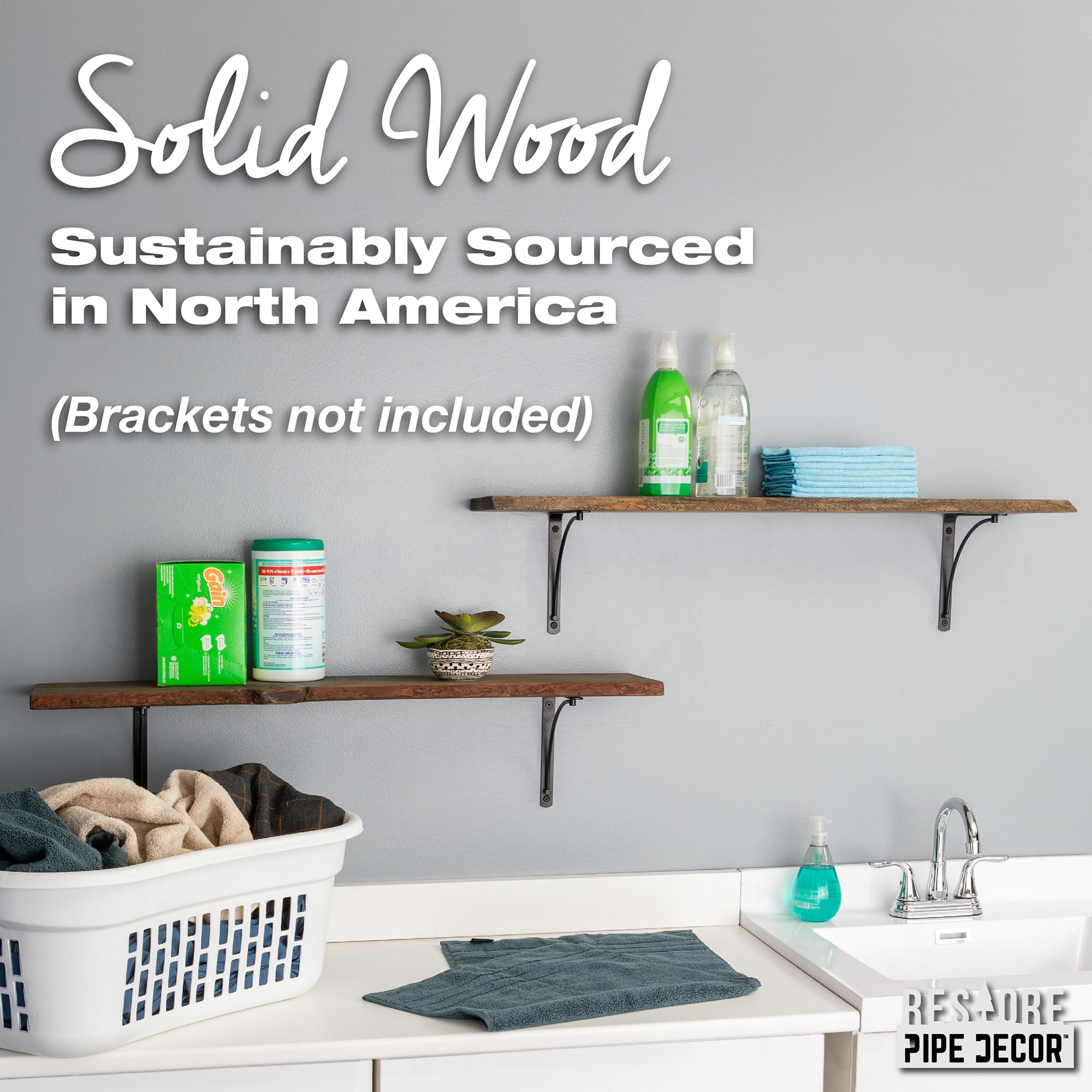 PIPE DECOR 36 in. Live Edge Wood Shelf Boulder Black 2 Pack (Wood Only)