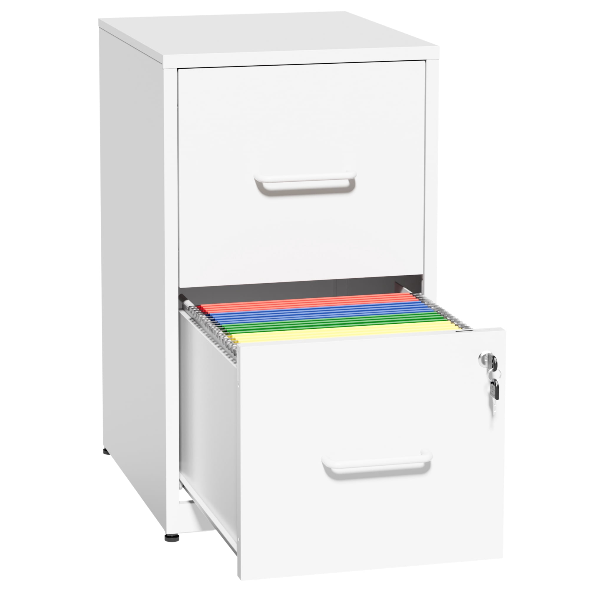 2 Drawer Lockable Metal File Cabinet, Vertical Under Desk Steel Filing Cabinet with Wall Anti-Tip Kit, Adjustable Hanging Rails, Heavy Duty Office Storage Cabinet for Letter/Legal Size Files, White