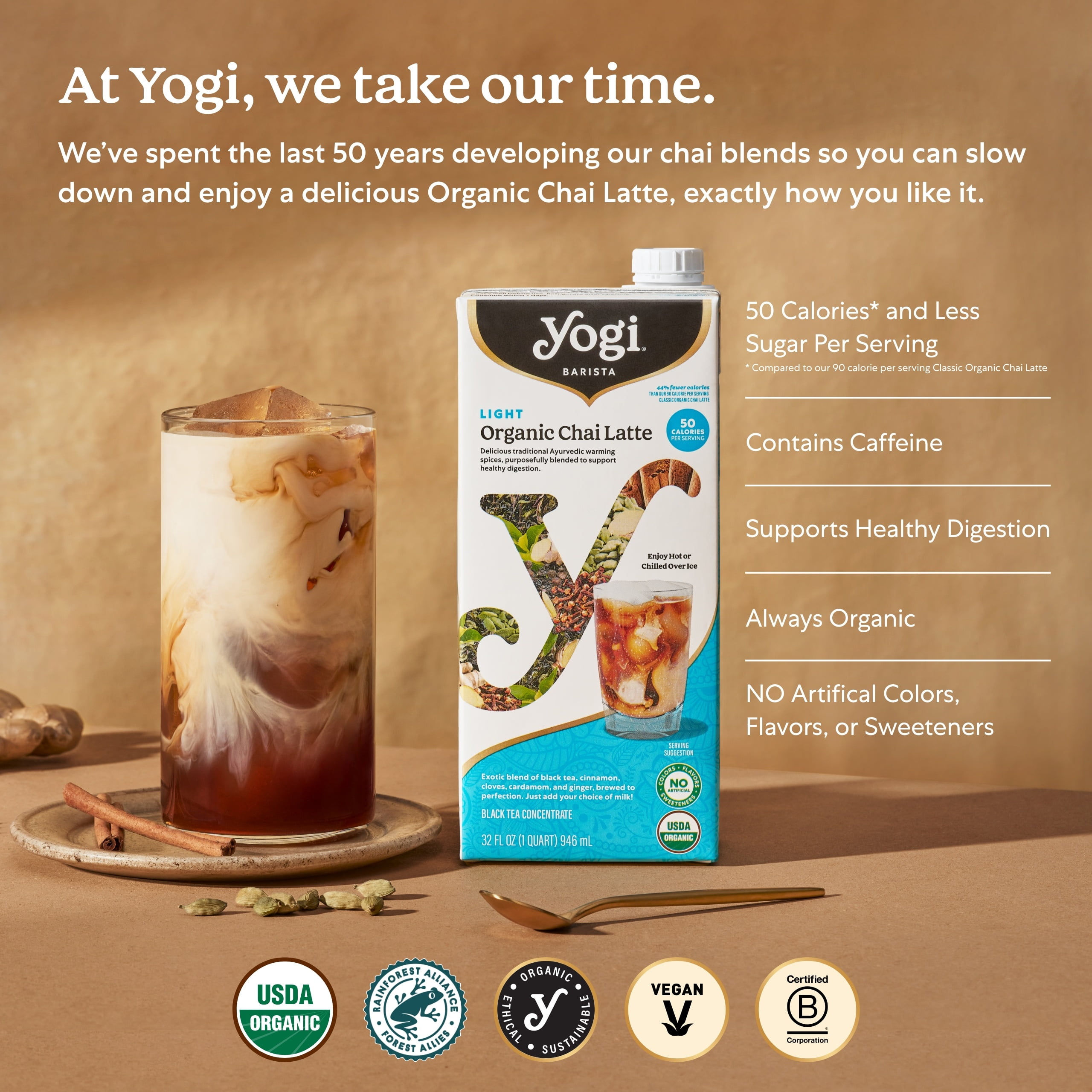 (2 pack) Yogi Barista Light Organic Chai Latte, Black Tea Concentrate, 32 fl oz Carton