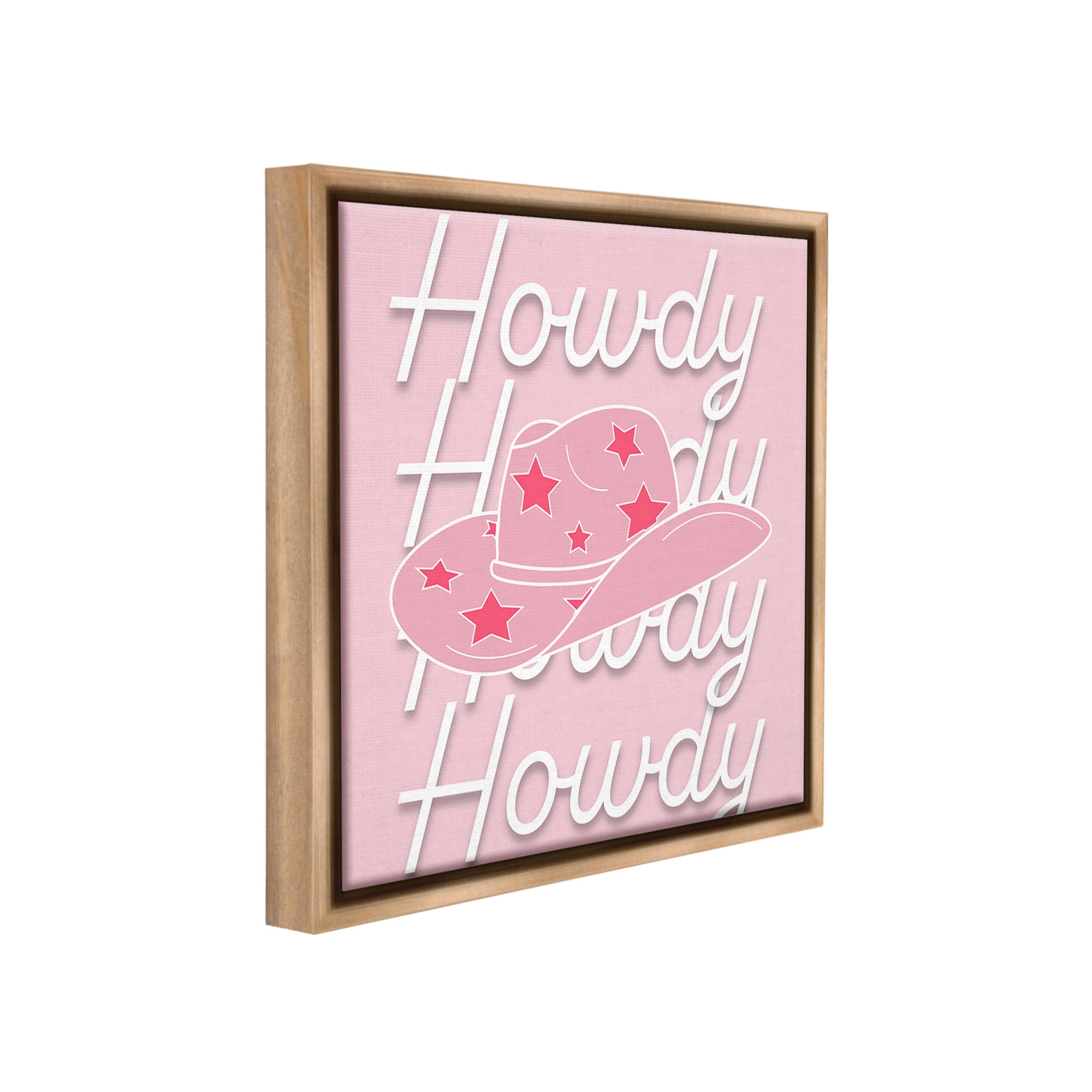 Stupell Industries Soft Pink Howdy Pattern Beauty & Fashion Painting Brown Floater Framed Canvas Art Print Wall Art, 18 x 18