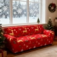 thumbnail image 6 of Cinvoph Christmas Couch Covers Washable, Warm Soft Reindeer Slipcovers for 2-3 Cushion Sofa, Non Slip Jacquard Sofa Cover Furniture Protector Decor for Winter Xmas Living Room, Red, 6 of 6