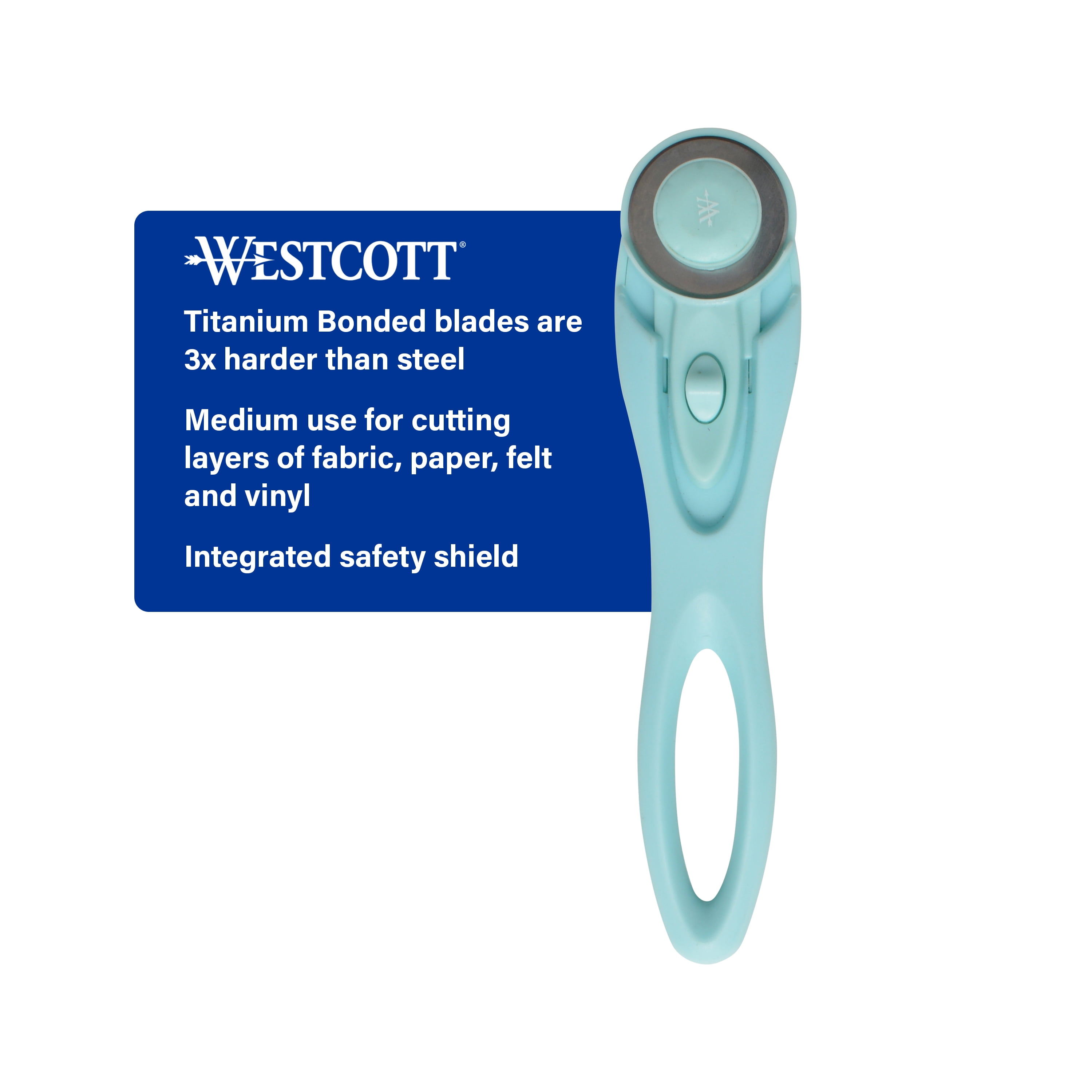 Westcott Titanium Bonded 28mm Rotary Fabric Cutter, Craft Knife - Light Blue, 1-Count