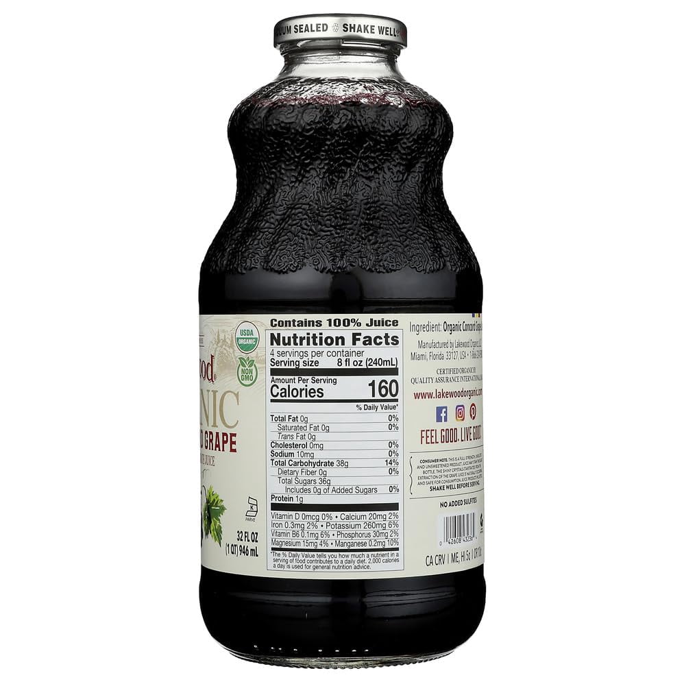 Lakewood Organic Pure Concord Grape Fresh Pressed Juice Concord Grape 32 fl oz Pack of 2