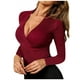 thumbnail image 1 of Qucoqpe - Camisetas de manga larga acanaladas para mujer, blusas tipo túnica con cuello en V profundo y cruzado, blusas cortas tipo tubo, suéteres tipo jersey, tallas S-2XL, 1 of 8