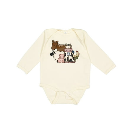 

Inktastic Cute Horse Sheep Cow Pig and Rooster Farm Animals Gift Baby Boy or Baby Girl Long Sleeve Bodysuit