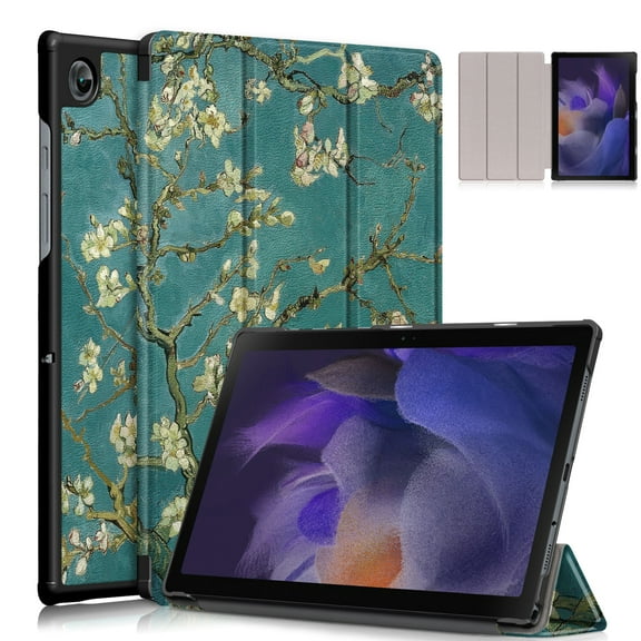 Allytech Case Fit for Samsung Galaxy Tab A8 10.5" (SM-X200/SM-X205/SM-X207), Premium PU Leather &   Hard PC Back   Microfiber Lining Viewing & Typing Trifold Case for Galaxy SM-X200, White Floral