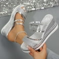 thumbnail image 4 of Modisza Platform Wedges Slides for Women Sparkly Dressy Wedding Shoes Ladies Casual Summer Slip on Wedge Heel Sandals Size 8.5 Silver, 4 of 7
