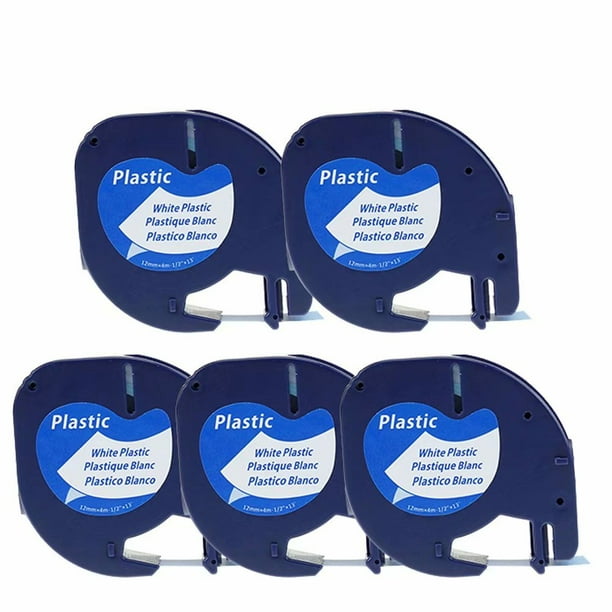 5PK Compatible for DYMO LetraTag Refills 91331 (S0721660) LT91331 LetraTag White Plastic Label Tape 12mm x 4m for DYMO LetraTag LT100H LT100T LT110T ...