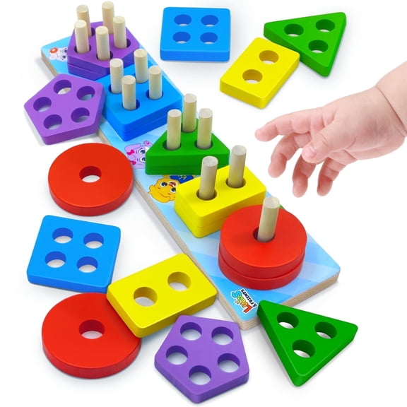 Lucas & Friends Wooden 20-Piece Sorting & Stacking Puzzle, Fine Motor Skills Toy, Ages 3-5