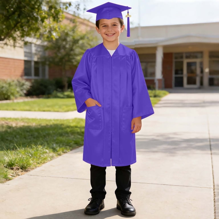 Fozruso Boys Graduation Shiny Cap and Gown Set with Tassel, Class of 2026 Kids Grad Party Dress Clothes,Purple,Sizes 6-7 Years, Boy's