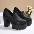thumbnail image 5 of Gpaecead Women Platform Chunky Heel Shoes Round Toe Solid Color Faux Leather Summer Outdoor Non Slip Hight Heel Comfort Shoes, Black, 5 of 6