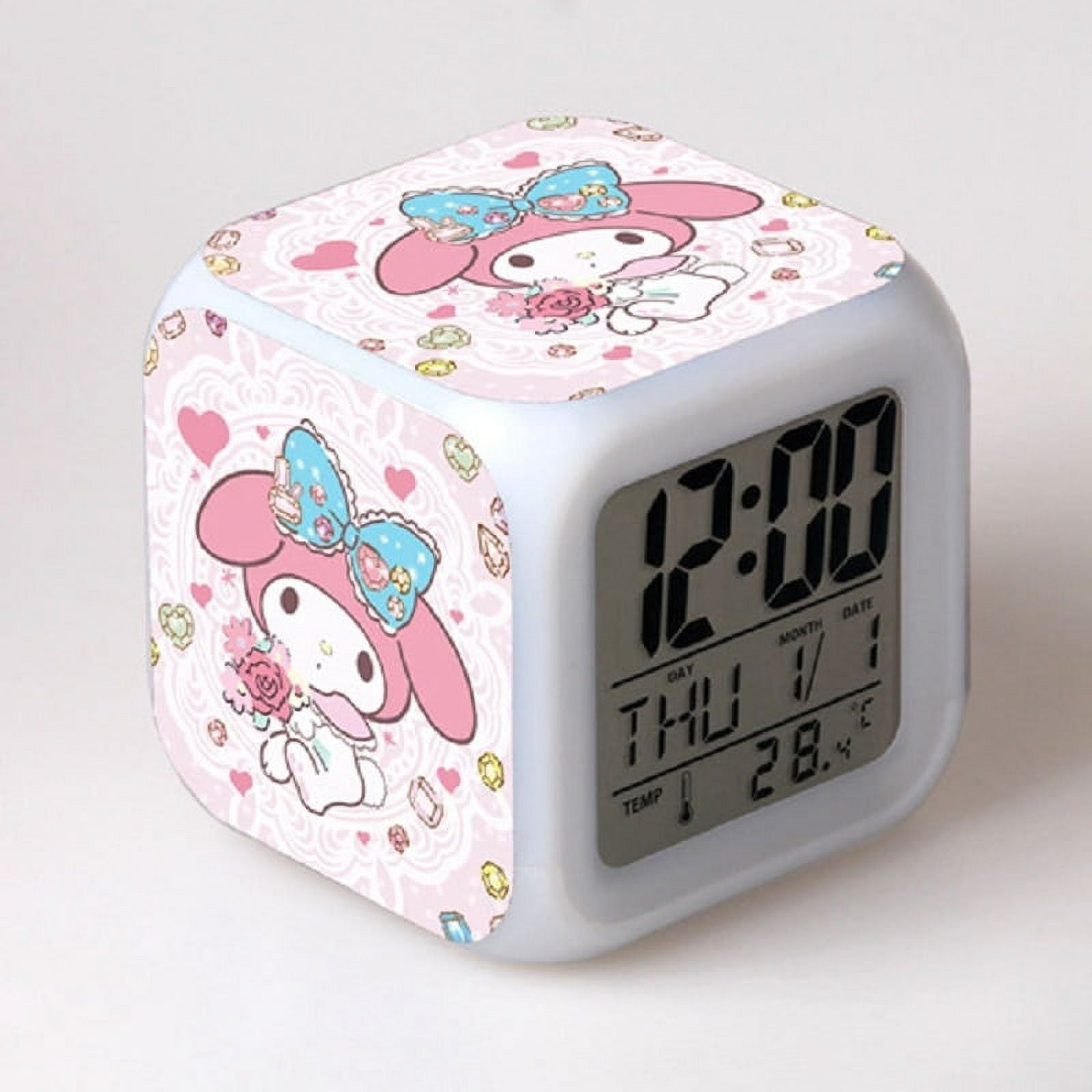 Hello Kitty D-Cut Snooze Nite Light Musical Alarm Clock Volume Control 8  Melody Chimes Inspired by You.