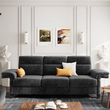 LIKIMIO 92 Inch Sofa, Comfy Couch with Adjustable armrests, Extra Deep Seats 3 Seater Sofa, Gray Chenille