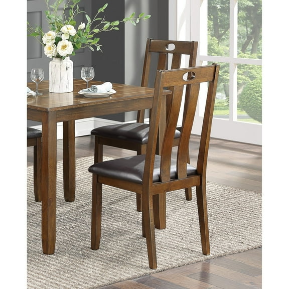 Newboti Furniture Brown Finish 5pc Dining Set Table and 4 Side Chairs Upholstered Seat Wooden Kitchen Dining Furniture Set Transitional Style 04091