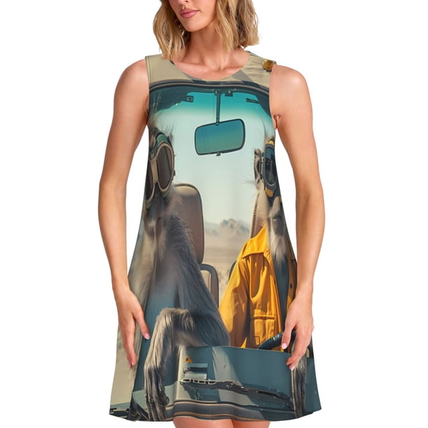 Disketp Desert Monkeys Drive para Vestido sin Mangas para Mujeres, Vestidos de Verano para Mujeres, Casual y Holgado para la Playa
