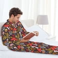 thumbnail image 6 of Fotbe Mushrooms And Leaves Pattern Long Sleeve Pajama Set for Men,Sleepwear Set,2-piece Loungewear Set,Soft PJs Comfy Nightwear with Pockets-Medium, 6 of 7