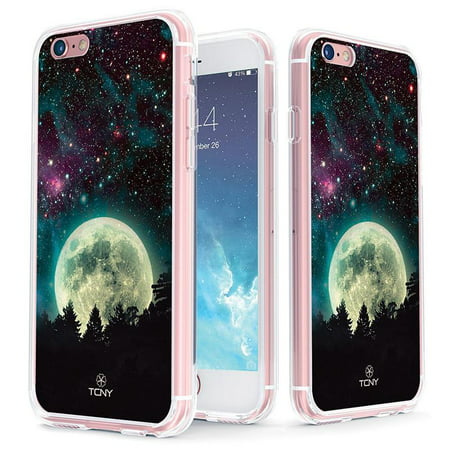 iPhone 6s Case - True Color Clear-Shield Full Moon [Galaxy Collection] Printed on Clear Back - Soft and Hard Thin Shock Absorbing Dustproof Full Protection Bumper