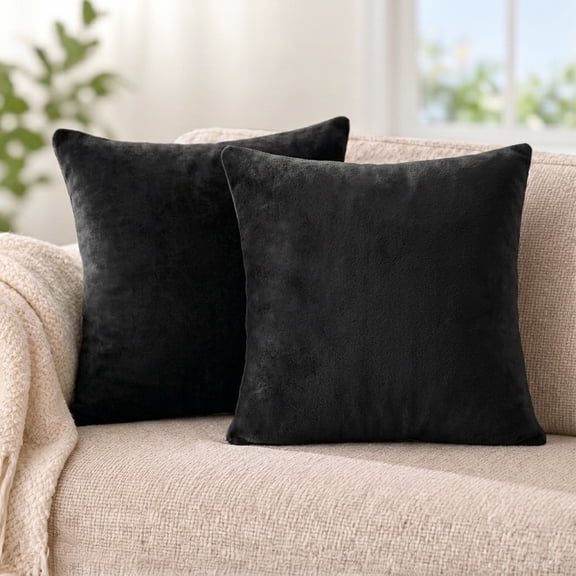 PAVILIA Black Decorative Throw Pillow Covers 18x18 Set of 2, Plush Cozy