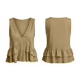 thumbnail image 7 of Cotton Linen Tank Tops Going Out Top Fitted Tank Tops Linen Tank Tops Peplum Tank Tops for Women V Neck Ruffle Tank Top Women's Babydoll Tops Summer Linen Tank Tops Brown 2XL, 7 of 7