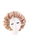 thumbnail image 1 of Gorro de dormir de satén de doble capa color caqui para mujer, gorro elástico ajustable para el cuidado del cabello durante la noche., 1 of 5