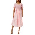 thumbnail image 4 of ITFABS Femmes Robe d'Été, Plaid Cou Carré Manches Courtes Bulle une-Pièce pour les Dames, 4 of 9
