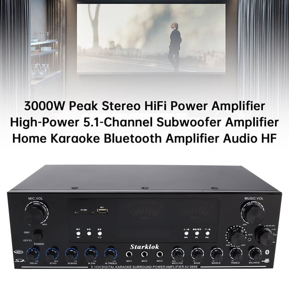 3000W Peak Stereo HiFi Power Amplifier High-Power 5.1Channel Subwoofer Amplifier