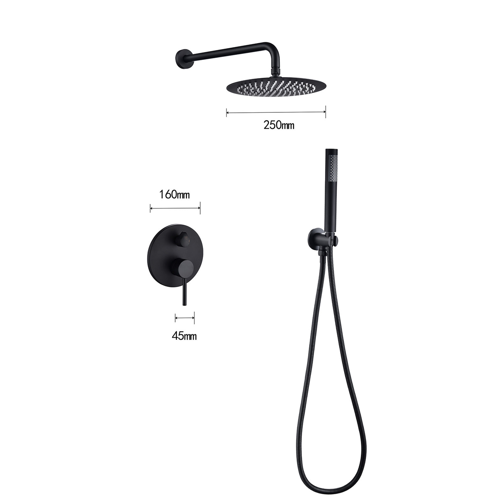 Dawot Shower System Faucet Set, Matte Black 10" Roud Rain Shower Head and Handheld Shower Head Kit, Wall Mounted Shower Trim Kit with Valve