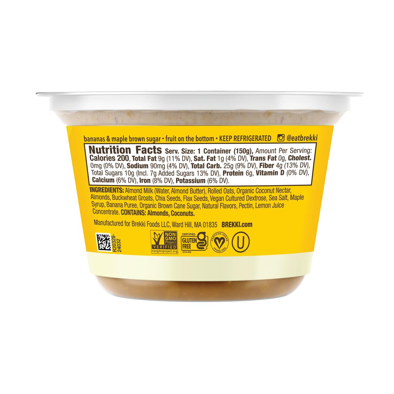 Brekki Gluten-Free Bananas & Maple Brown Sugar Ready-to-Eat Overnight Oats, Refrigerated Cup 5.3 oz