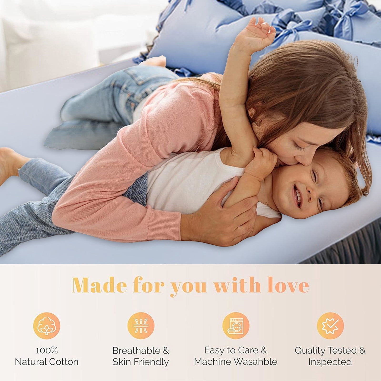 Tunhigl Queen Mattress Cover with Bed Skirt, Fitted Sheet, Anti-Slip Dust Barrier, Fitted Ruffle 15" Drop, Machine-Washable Microfiber, Deep-Pocket for 8-18" Mattress, Home Hotel Use Blue