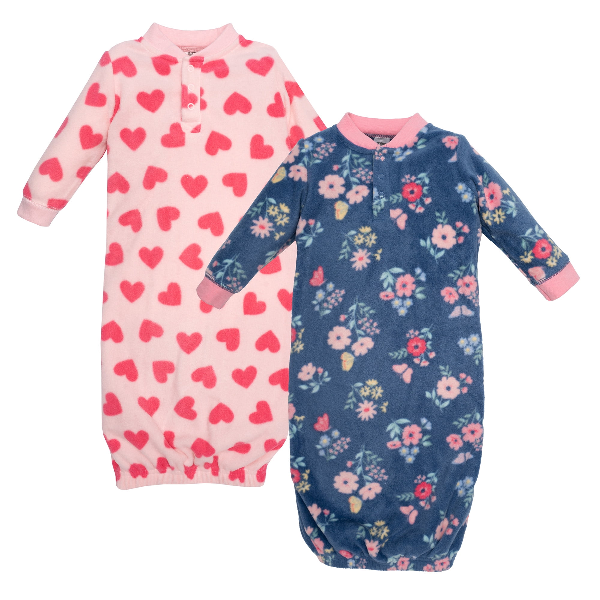Hudson Baby Infant Girls Fleece Gowns, Blue Butterfly Floral, Preemie-Newborn