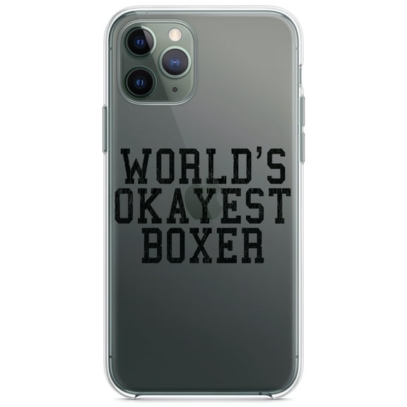 DistinctInk Clear Shockproof Hybrid Case for iPhone 13 (6.1" Screen) - TPU Bumper Acrylic Back Tempered Glass Screen Protector - World's Okayest Boxer